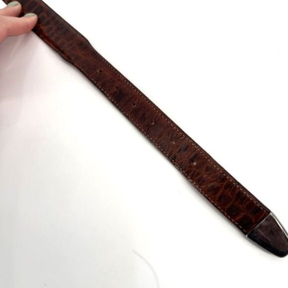 Vintage MCM Women's Crocodile Embossed Leather Silver Buckle Waist Belt Brown - Picture 4 of 16